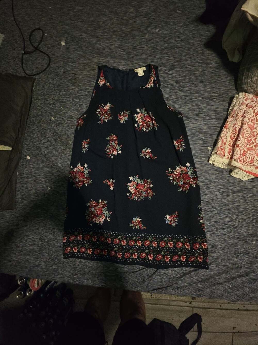 Artisan NY Floral Dress Size 8 Navy Blue Sleeveless back zipper